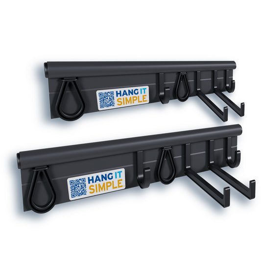 Hang It Simple 18-inch Starter Kit with rail, hooks, and rubber loops for garage organization