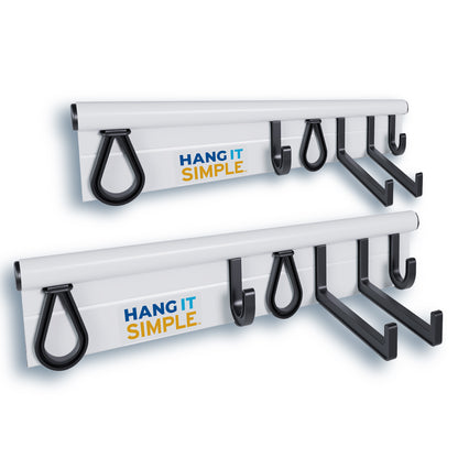 Two white 18 inch rails with 12 accessories on white background