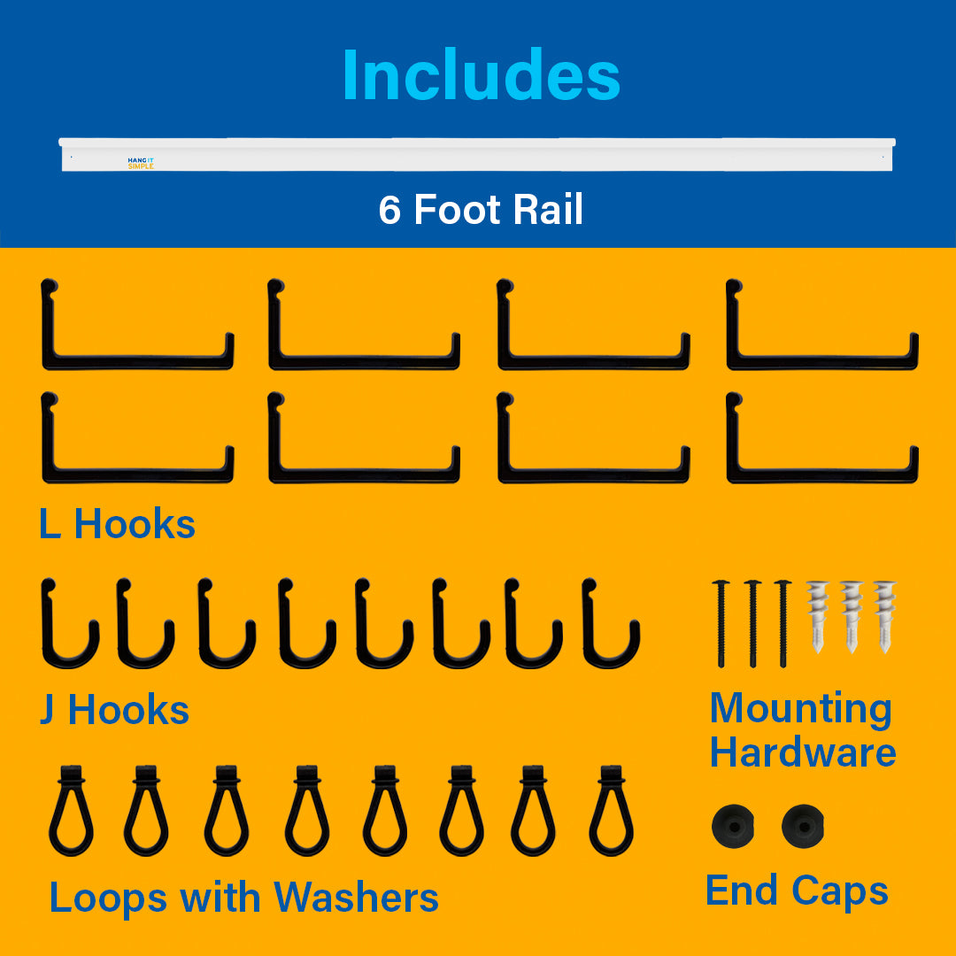 Hang It Simple 6' Contractor Kit – Heavy-Duty Wall Storage Rail System for Garage, Workshop & Tool Organization