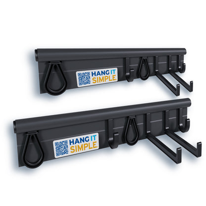 Hang It Simple 18-inch Starter Kit with rail, hooks, and rubber loops for garage organization
