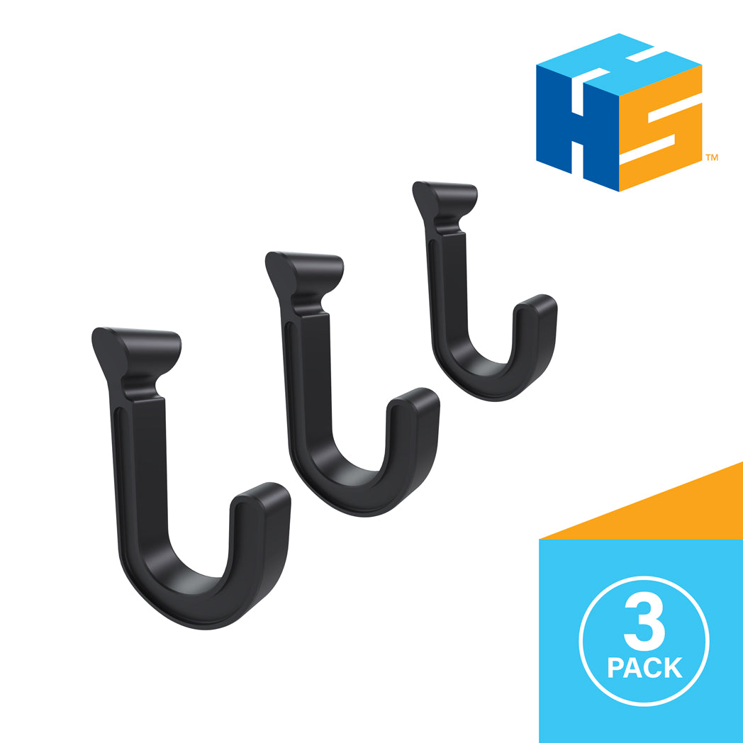 Set of three Hang It Simple black J Hooks for garage or workshop storage